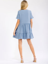 WOMEN'S SHORT SLEEVE FRONT POCKETS LOOSE FIT TIERED MINI DRESS