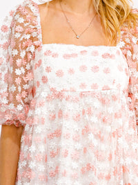 WOMEN'S SHORT PUFF SLEEVE SQUARE NECK EMBROIDERY FLORAL MINI DRESS