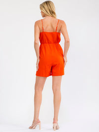 WOMEN'S SLEEVELESS BUTTON UP POCKETS ELASTIC WAIST LINEN ROMPER