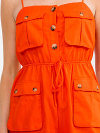 WOMEN'S SLEEVELESS BUTTON UP POCKETS ELASTIC WAIST LINEN ROMPER