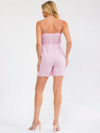 WOMEN'S SLEEVELESS BUTTON UP POCKETS ELASTIC WAIST LINEN ROMPER