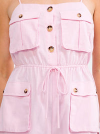 WOMEN'S SLEEVELESS BUTTON UP POCKETS ELASTIC WAIST LINEN ROMPER