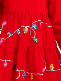 WOMEN'S LONG SLEEVE V-NECK BUTTON UP POCKETS SEQUINS MINI DRESS