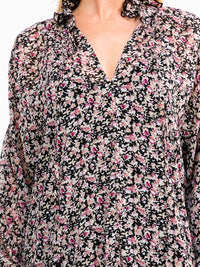 WOMEN'S LONG SLEEVE V-NECK FLORALLOOSE FIT MAXI DRESS