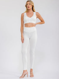 WOMEN'S SLEEVELESS CROP TOP & ELASTIC WAIST SKINNY LEG PANTS SOLID 2PC. SET
