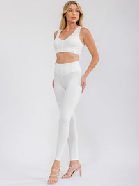 WOMEN'S SLEEVELESS CROP TOP & ELASTIC WAIST SKINNY LEG PANTS SOLID 2PC. SET