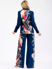 WOMEN'S LONG SLEEVE BLOUSE & ELASTIC WAIST WIDE LEG PANTS LEAF PRINT 2PC. SET