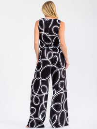 WOMEN'S SLEEVELESS BUTTON UP TOP & ELASTIC WAIST WIDE LEG PANTS MULTI PRINT 2PC. SET