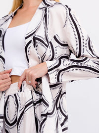 WOMEN'S LONG SLEEVE BLAZER & ELASTIC WAIST WIDE LEG PANTS MULTI PRINT 2PC. SET