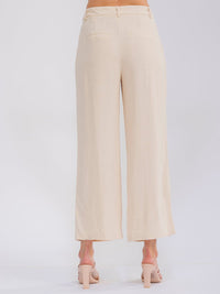 WOMEN'S BUTTON CLOSURE FRONT POCKETS WIDE LEG PANTS