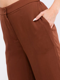 WOMEN'S BUTTON CLOSURE FRONT POCKETS WIDE LEG PANTS