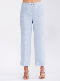 WOMEN'S BUTTON CLOSURE FRONT POCKETS TWEED WIDE LEG PANTS