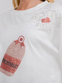 WOMEN'S LONG SLEEVE PEARL SEQUINS GRAPHIC TOP