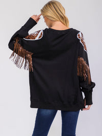 WOMEN'S LONG SLEEVE GAME DAY SEQUINS GRAPHIC PULLOVER SWEATER