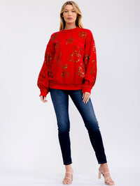 WOMEN'S LONG SLEEVE SEQUINS HOLIDAY PULLOVER SWEATER
