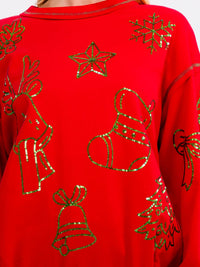 WOMEN'S LONG SLEEVE SEQUINS HOLIDAY PULLOVER SWEATER