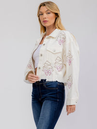 WOMEN'S LONG SLEEVE BUTTON UP FRONT POCKETS CORDUROY CHRISTMAS JACKET
