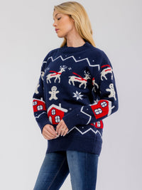 WOMEN'S LONG SLEEVE HOLIDAY PRINT PULLOVER SWEATER