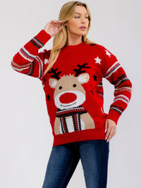 ****PLUS SIZE LONG SLEEVE HOLIDAY PRINT PULLOVER SWEATER