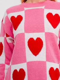 WOMEN'S LONG SLEEVE HEARTS GRAPHIC PULLOVER SWEATER