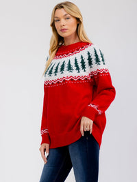 WOMEN'S LONG SLEEVE HOLIDAY PRINT PULLOVER SWEATER