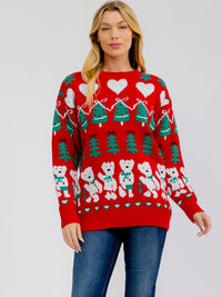 WOMEN'S LONG SLEEVE HOLIDAY PRINT PULLOVER SWEATER