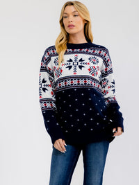 *****PLUS SIZE LONG SLEEVE HOLIDAY PRINT PULLOVER SWEATER