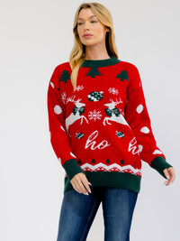 ****PLUS SIZE LONG SLEEVE HOLIDAY PRINT PULLOVER SWEATER