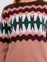 WOMEN'S LONG SLEEVE MULTI PRINT PULLOVER SWEATER