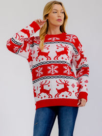 ****PLUS SIZE LONG SLEEVE HOLIDAY PRINT PULLOVER SWEATER