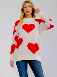 ****PLUS SIZE LONG SLEEVE HEARTS GRAPHIC PULLOVER SWEATER