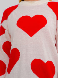 ****PLUS SIZE LONG SLEEVE HEARTS GRAPHIC PULLOVER SWEATER