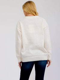 WOMEN'S LONG SLEEVE HEARTS PRINT PULLOVER SWEATER