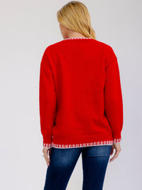 WOMEN'S LONG SLEEVE LOVE PRINT PULLOVER COLORBLOCK SWEATER