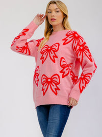 ******PLUS SIZE LONG SLEEVE BOWS GRAPHIC PULLOVER SWEATER