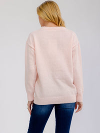 WOMEN'S LONG SLEEVE LOVE PRINT PULLOVER COLORBLOCK SWEATER