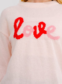 WOMEN'S LONG SLEEVE LOVE PRINT PULLOVER COLORBLOCK SWEATER