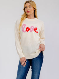****PLUS SIZE LONG SLEEVE LOVE PRINT PULLOVER COLORBLOCK SWEATER