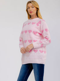 *****PLUS SIZE LONG SLEEVE HEARTS GRAPHIC PULLOVER SWEATER