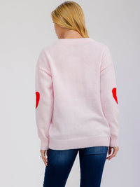 WOMEN'S LONG SLEEVE HEARTS GRAPHIC PULLOVER SWEATER