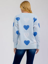 ****PLUS SIZE LONG SLEEVE HEARTS PRINT PULLOVER COLORBLOCK SWEATER