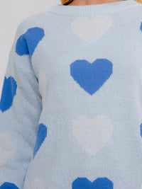 ****PLUS SIZE LONG SLEEVE HEARTS PRINT PULLOVER COLORBLOCK SWEATER