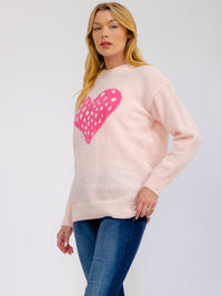 WOMEN'S LONG SLEEVE HEARTS PRINT PULLOVER COLORBLOCK SWEATER