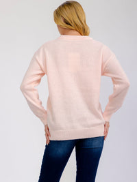 WOMEN'S LONG SLEEVE HEARTS PRINT PULLOVER COLORBLOCK SWEATER
