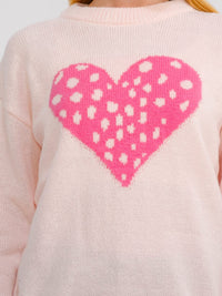 WOMEN'S LONG SLEEVE HEARTS PRINT PULLOVER COLORBLOCK SWEATER