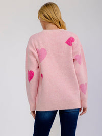 WOMEN'S LONG SLEEVE HEARTS GRAPHIC PULLOVER SWEATER