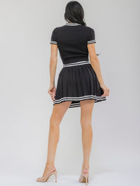 WOMEN'S SHORT SLEEVE TOP & ELASTIC WAIST MINI SKIRT COLORBLOCK STRIPES 2PC. SET