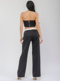 WOMEN'S SLEEVELESS CROP TOP & BUTTON CLOSURE WIDE LEG PANTS COLORBLOCK 2PC. SET