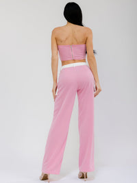 WOMEN'S SLEEVELESS CROP TOP & BUTTON CLOSURE WIDE LEG PANTS COLORBLOCK 2PC. SET