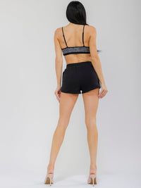 WOMEN'S SLEEVELESS BEALETTE & ELASTIC WAIST MINI SHORT RHINESTONES 2PC. SET